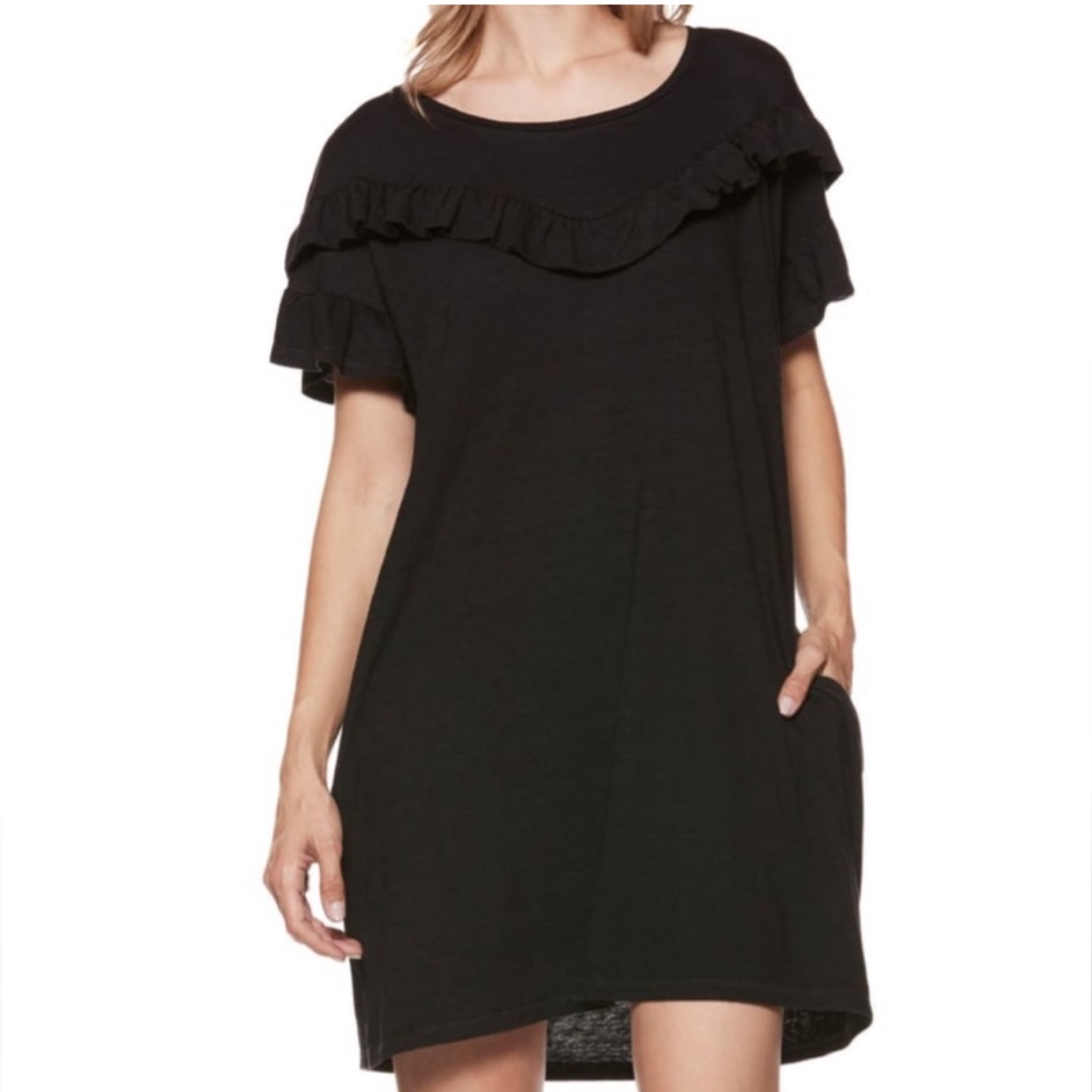 Paige Adalie Black Ruffle T-Shirt Midi Dress Cotton Relaxed Size Medium Nwt